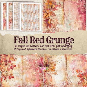 Fall Junk Journal Paper: Autumn Forest Collage, Mixed Media (Digital Download, PDF & JPEG)