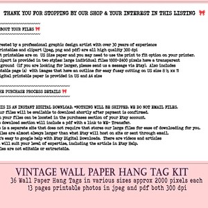 Vintage Wallpaper, Hang Tags, Shabby Chic Hang Tags, Printable Wall ...