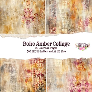 Mixed Media Boho Background Paper | Junk Journal Kit | Printable Journal | Digital Paper Ephemera | Boho Pattern Floral | Bohemian Paper