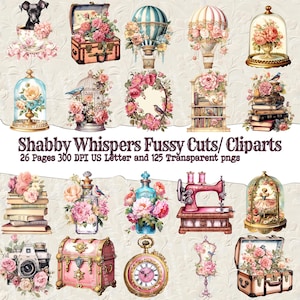 Shabby Chic Clipart: Vintage Pink Rose PNG Fussy Cuts (Digital Download)