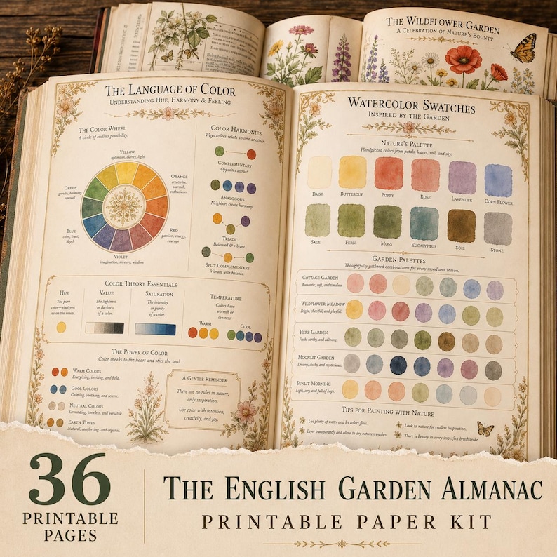 English Garden Almanac Printable Collection, Vintage Botanical ...