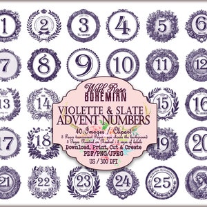 Advent Numbers, Advent Calendar, December Daily Numbers, Vintage Antique Embellishments for Tags and Junk Journaling, Christmas Numbers