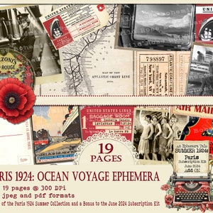 Travel Ephemera, Paris SS SteamShip, Ocean Voyage Travel Ephemera, Vintages Tickets, Vintage Travel to Europe, Junk Journal Travel Ephemera