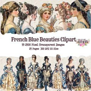 Vintage Paper Doll Beauties, Shabby Victorian Clipart Women,  ROcoco Clipart, Baroque Beauties,  Victorian Beauties, Transparent PNGS