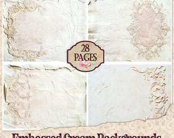 Cream Embossed Journal Paper: Vintage Collage Art, Antique Cream, Scrapbookpaper, Junk Journal Ephemera Pages and Paper, Collage Art