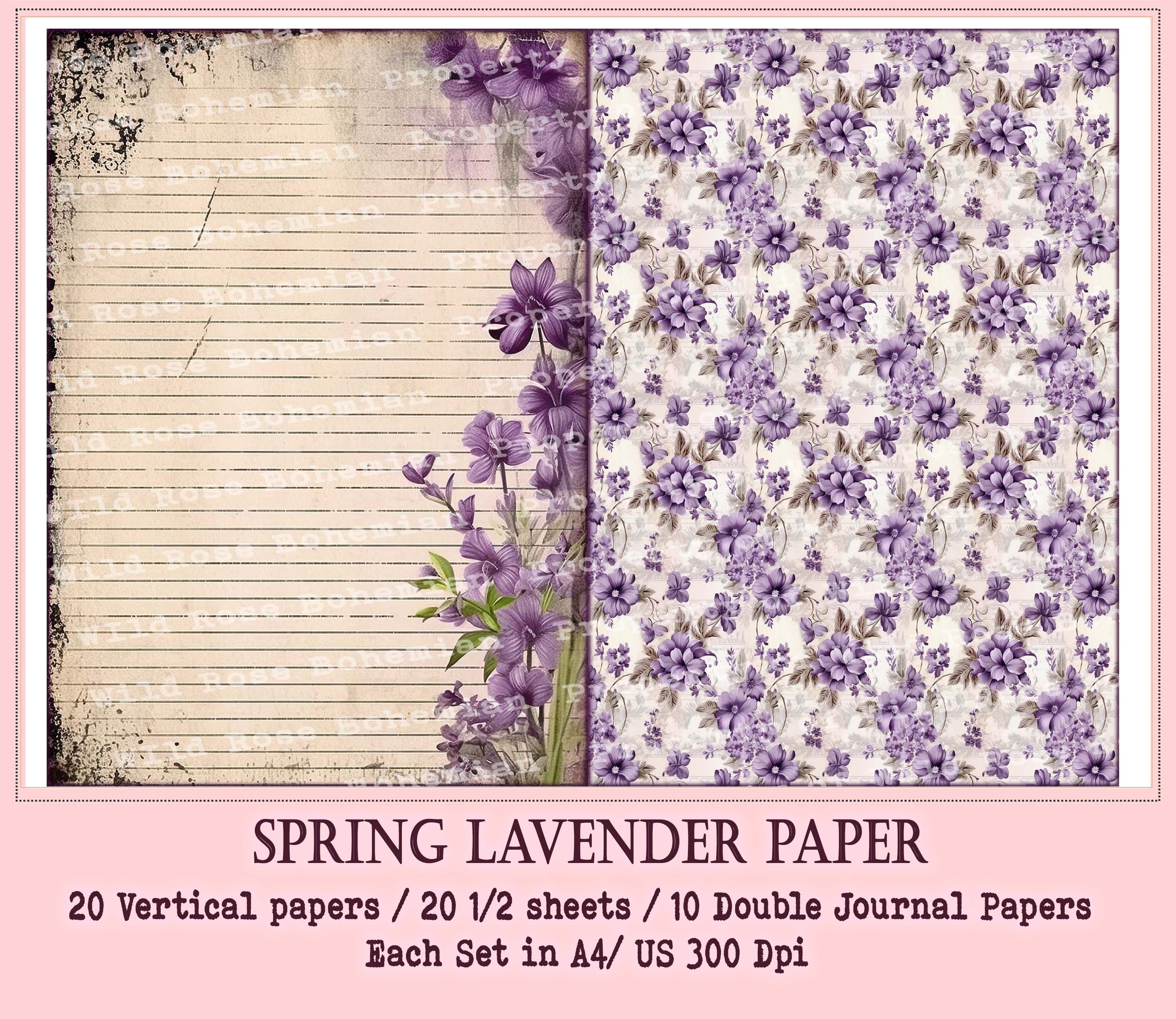 Purple Spring Printable Paper, Shabby Chic Lavender Rose, Lilac ...