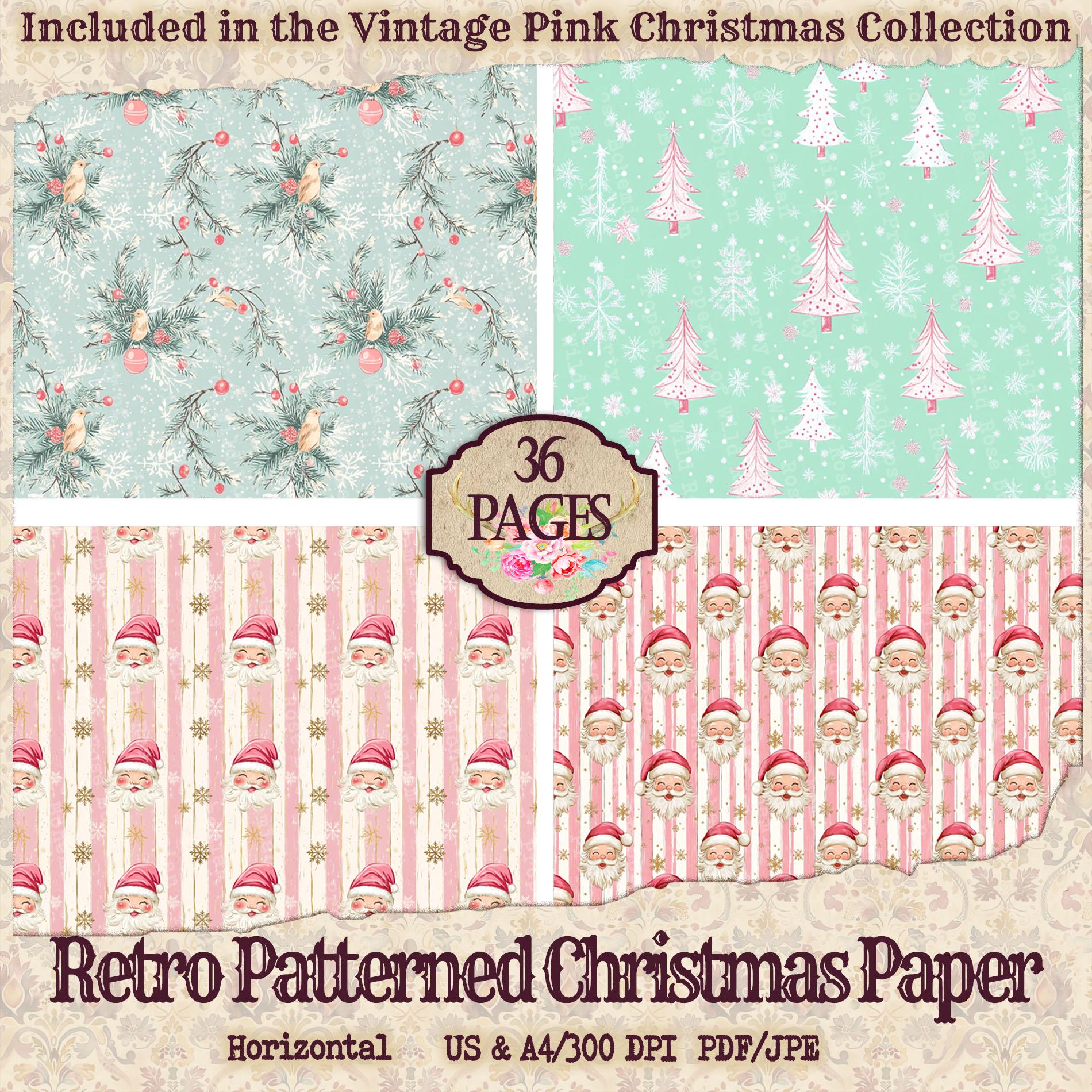 Pastel Pink Christmas Paper: Retro Winter Patterns | Junk Journal ...