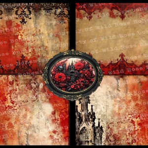 Gothic Halloween Grunge Junk Journal paper, Gothic Red Grunge EPhemera, Vampire Tag Kit, Red and Black Halloween,   Black Gothic Kit