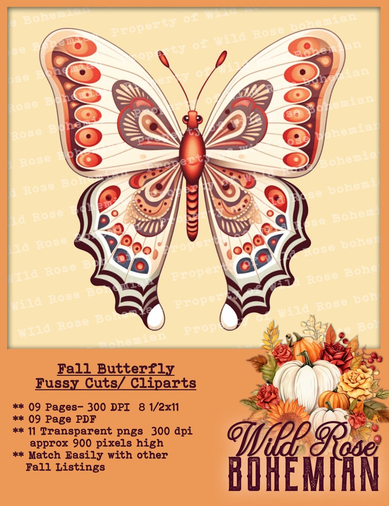 Autumn Butterfly Clipart: Fall PNG Graphics (digital Download) - Etsy UK
