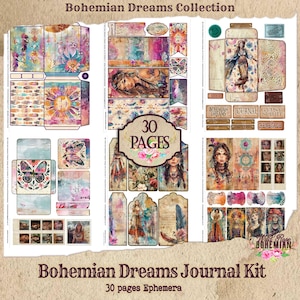 Boho Printable Journal  | Bohemian Junk Journal Kit | Printable Journal Pages | Digital Paper Ephemera | Distressed Collage Bohemian