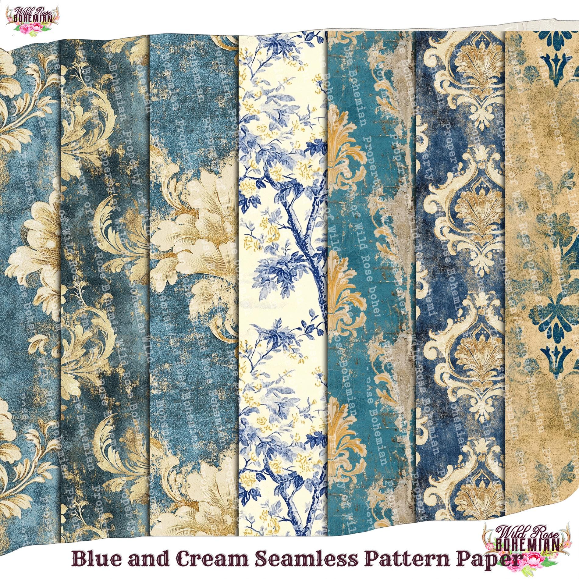 Blue Paper Roe Pattern Victorian Blue and Roe Damask Printable Paper: Antique Ephemera ...