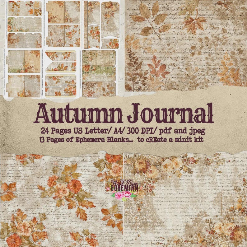 Paris Fall Junk Journal Mega Bundle, Autumn Vintage Fall Digital ...