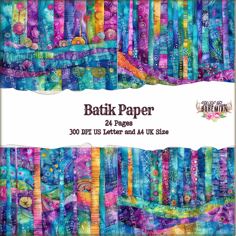 Mixed Media Collage Art, Batik Paper: Colorful Floral Designs for Art ...