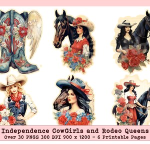 July Fourth Cowgirls and Rodeo Queen Clipart, Patriotic Cowgirls Clipart, Fourth of July Fussy Cuts, Rodeo Queen Fussy Cuts,