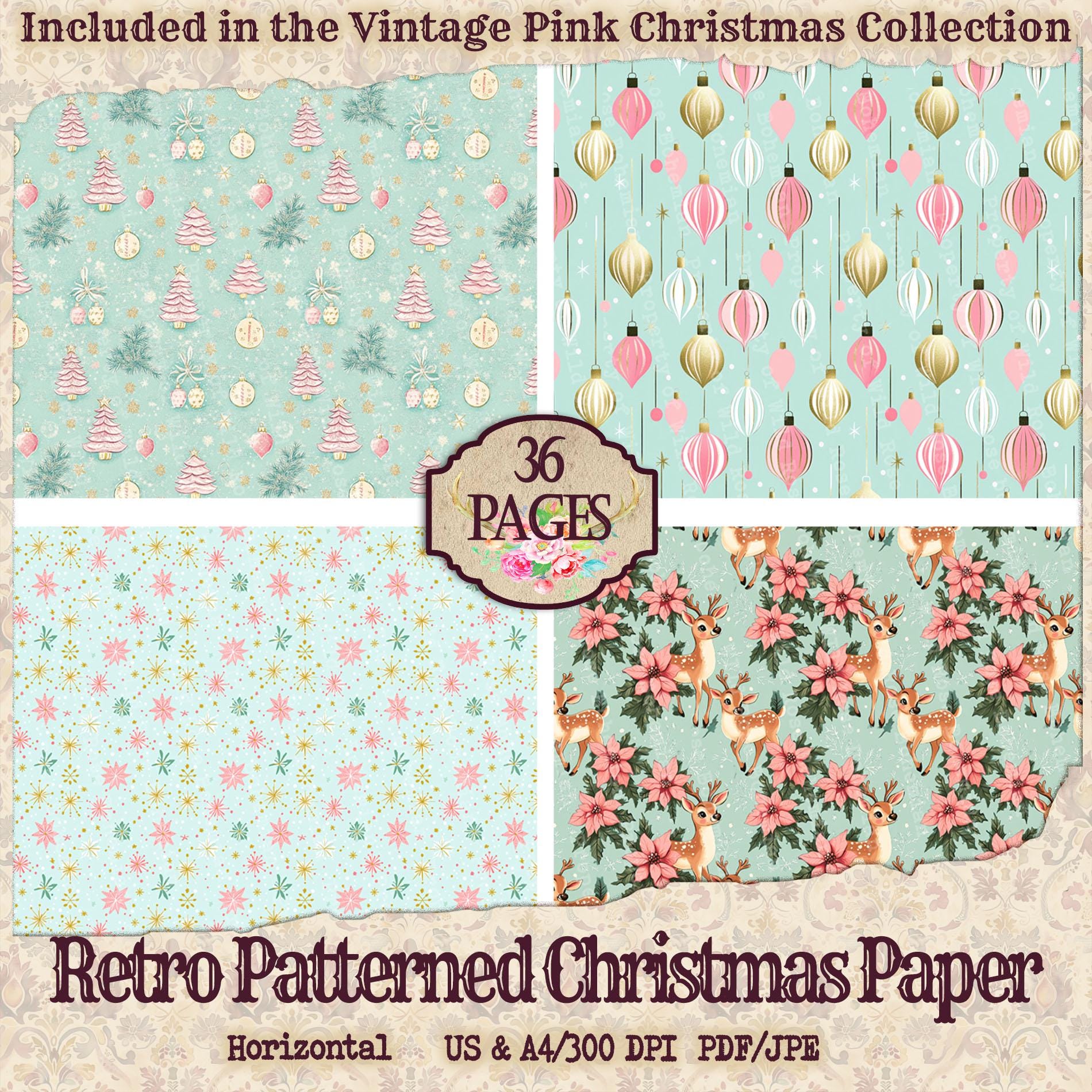 Pastel Pink Christmas Paper: Retro Winter Patterns | Junk Journal ...