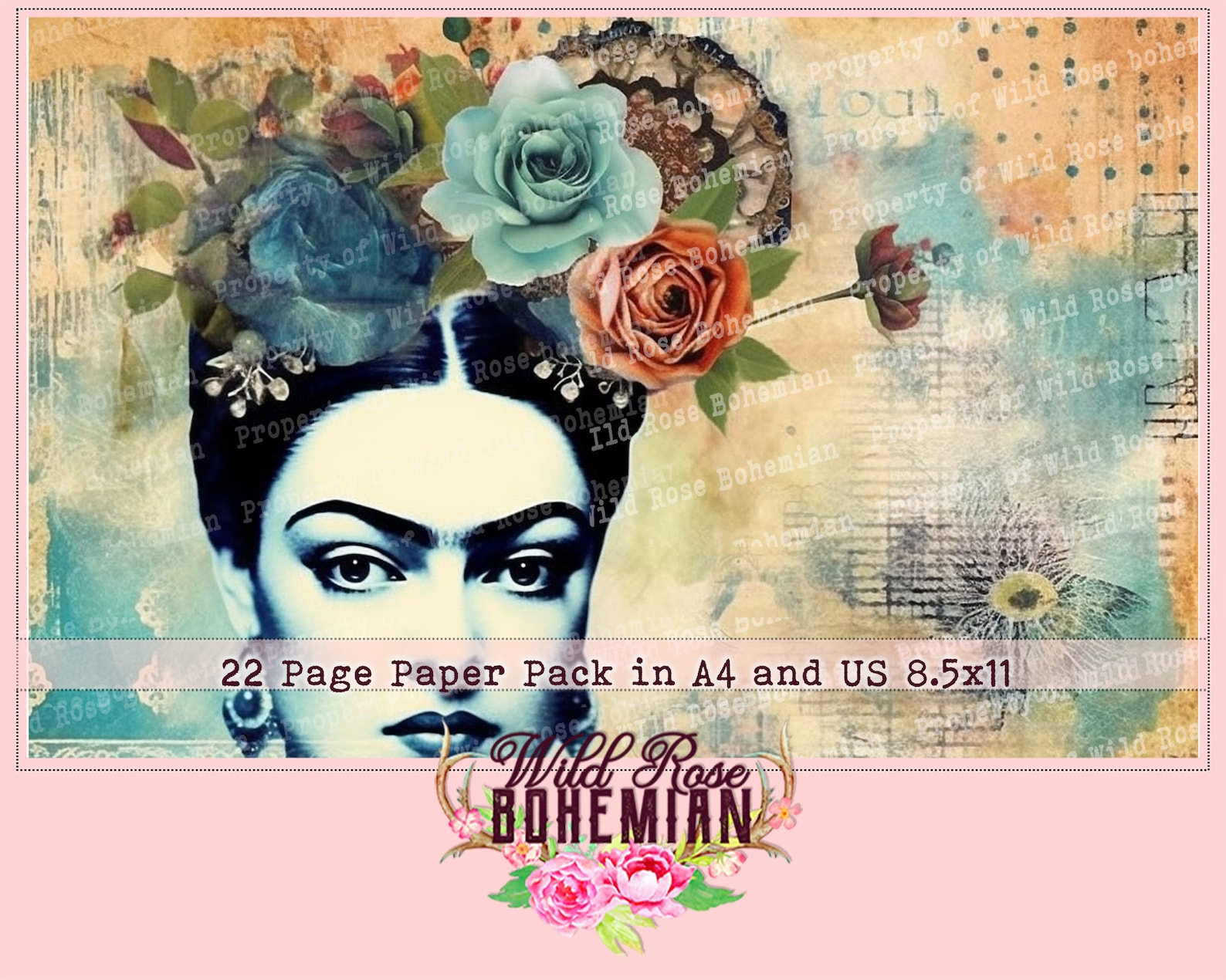 Frida Kahlo Esc Paper Red Navy