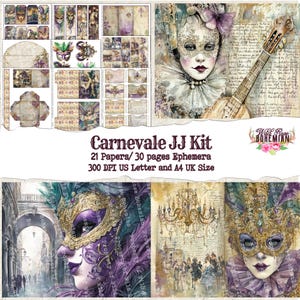 Carneval Printable Paper, Venice Masks Journal Page, Mardi Gras Double journal , Large Bundle, Junk Journal Paper, Masquerade, Carnival,