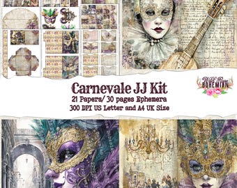 Venice Carnival Junk Journal Kit: Masquerade Masks, Ephemera (Digital Download)