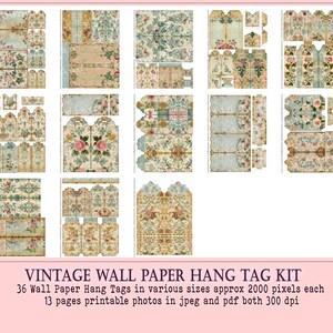 Vintage Wallpaper, Hang Tags, Shabby Chic Hang Tags, Printable Wall ...