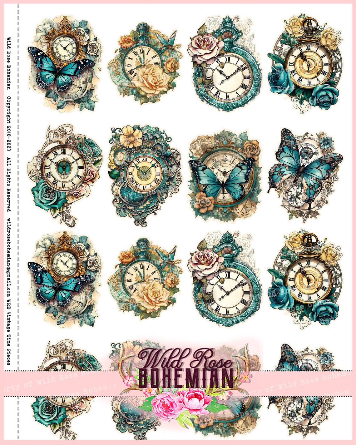 Old Watch Graphics Shabby Chic Time Piece Clipart, Vintage Watch Face in Turquoise Fussy ...