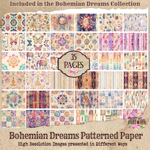 Boho Patterned Junk Journal Paper | Junk Journal Kit | Printable Journal Pages | Digital Paper Ephemera | Distressed Collage Bohemian