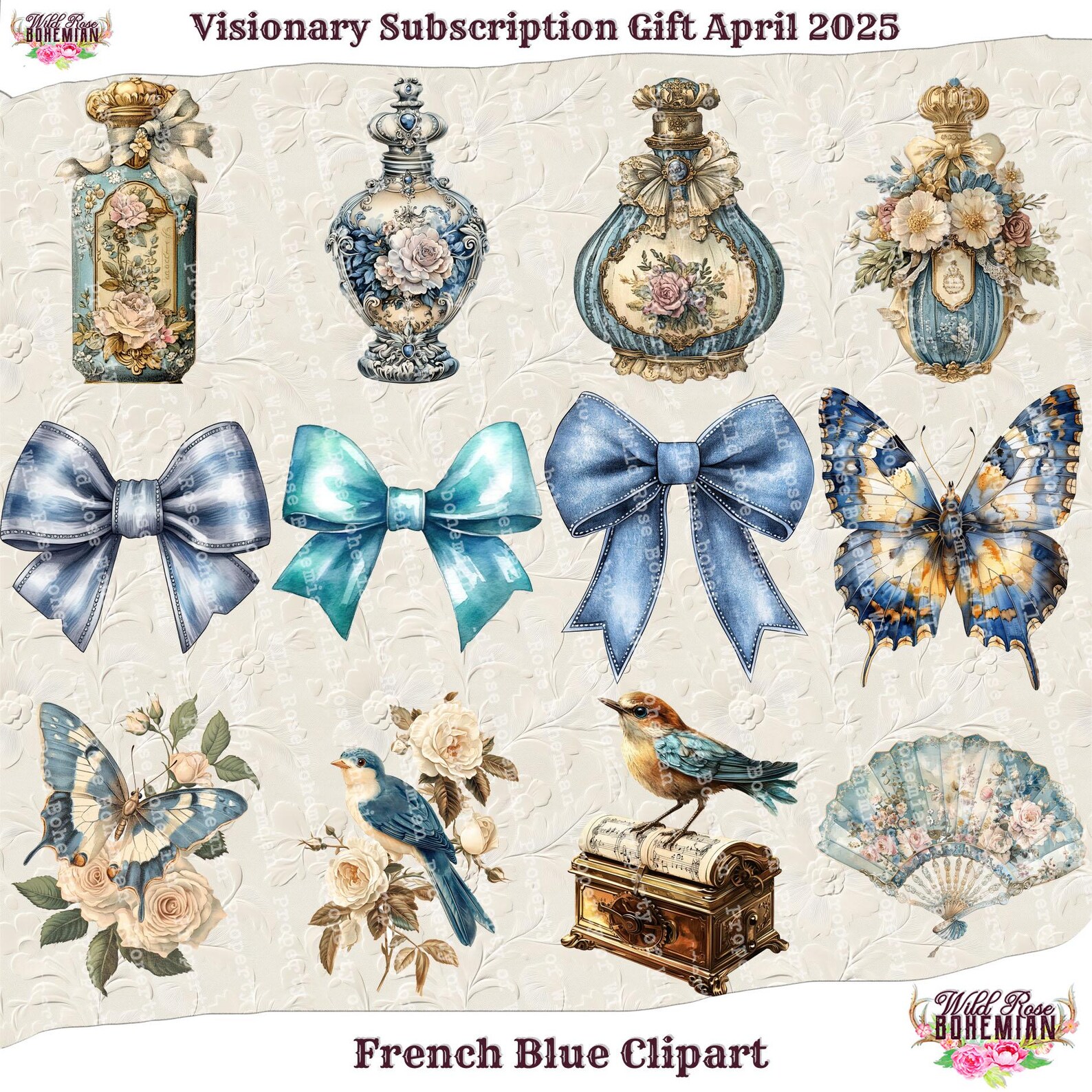 Rococo Flower Sticker Fernch Blue Scrapbooking Png, Digital Kisscuts, Baroque Antique Clipart ...