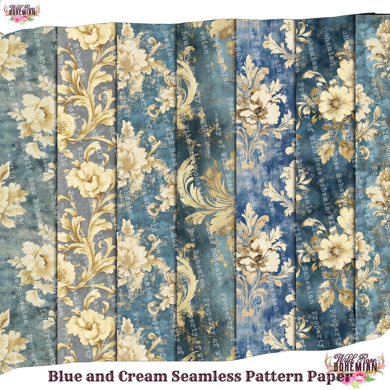 Blue Paper Roe Pattern Victorian Blue and Roe Damask Printable Paper: Antique Ephemera ...