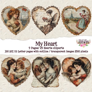 Angel Images, Romantic Heart-Shaped, Vintage Clipart Printable, Valentine Scrapbook & Journal Supplies, Valentines Day, Mother's Day Clipart