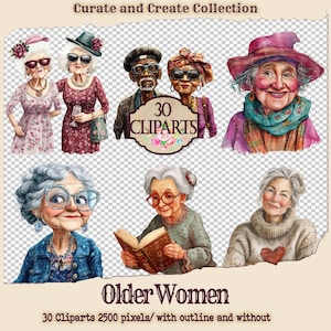 Gramma Clipart | Junk Journal Kit | Printable Older Women Images | Sublimation Clipart| Fussy Cuts | Transparent PNGS