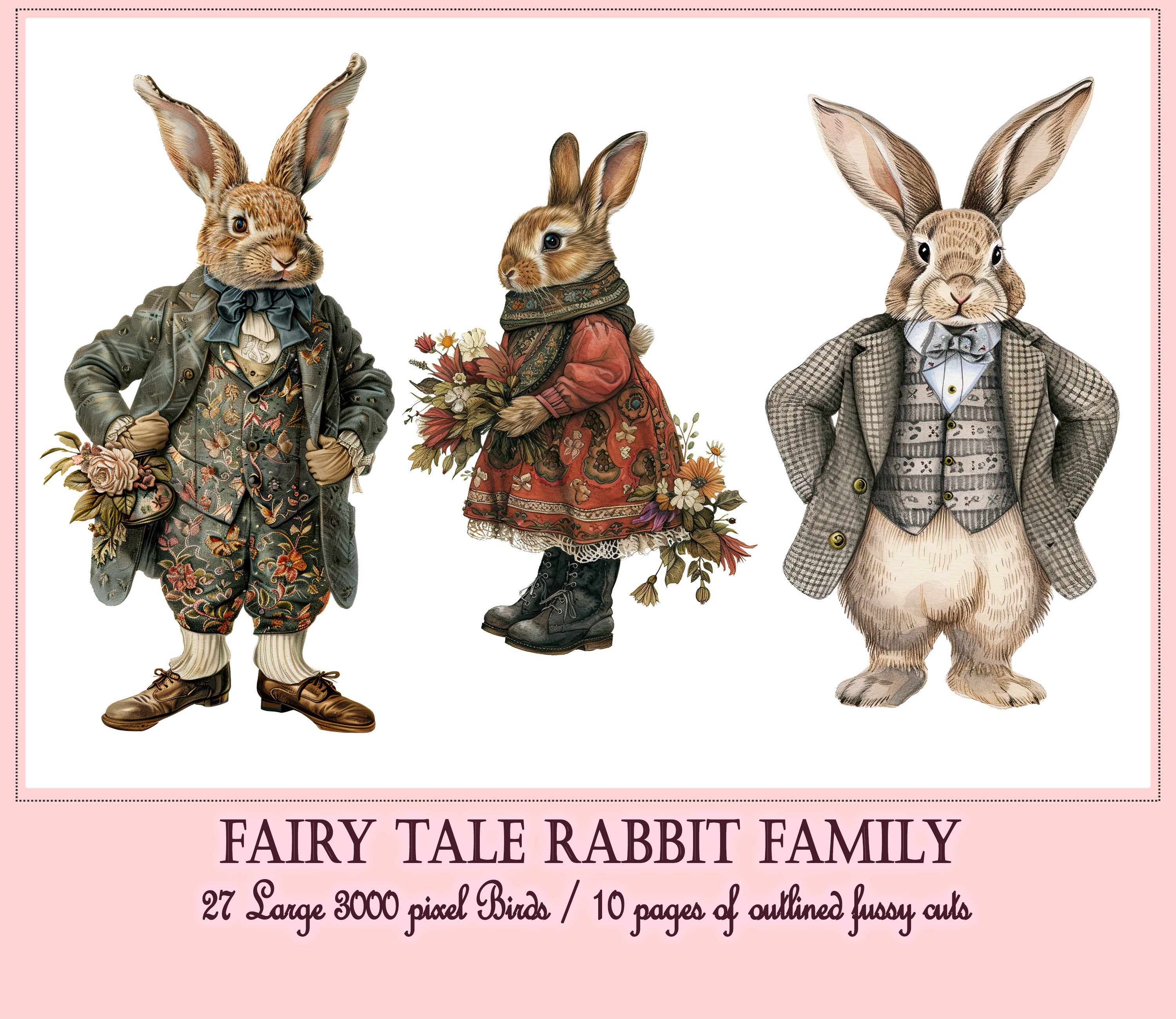 Fairytale Bunny Family, Storybook Rabbit Family, Printable Transparent ...