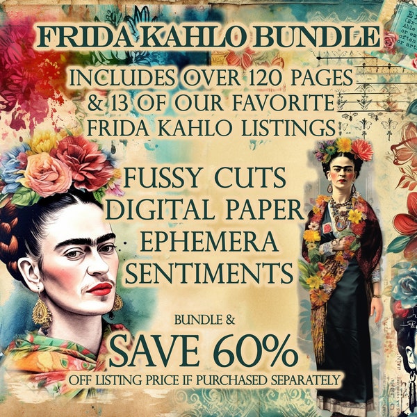 Frida Kahlo Bundle, Frida Kahlo Fussy Cuts, Frida Kahlo Paper, Huge Bundle, Frida Kahlo Tags, Frida Kahlo Junk Journal Kit