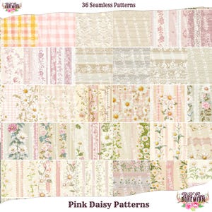 Cottage Core Pink Daisy Pattern Paper | Junk Journal Backgrounds |  shabby chic paper |antique floral pattern papers |scrapbooking |