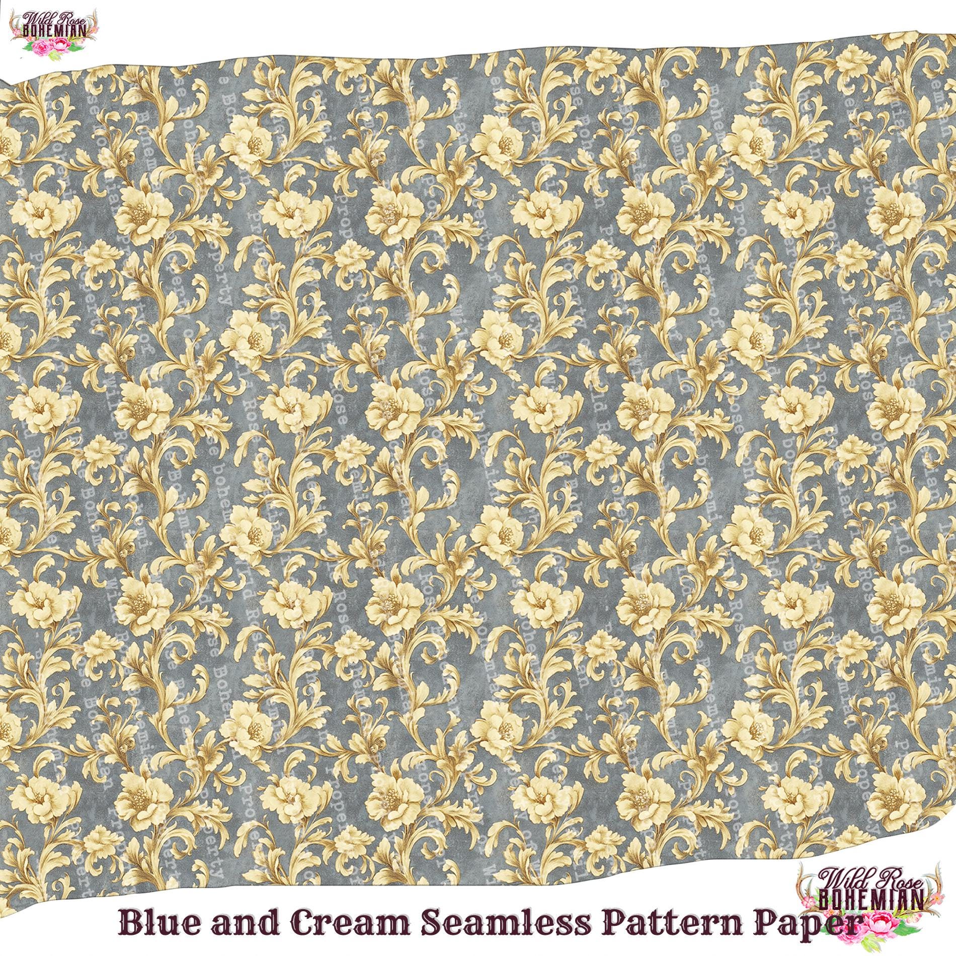 Blue Paper Roe Pattern Victorian Blue and Roe Damask Printable Paper: Antique Ephemera ...