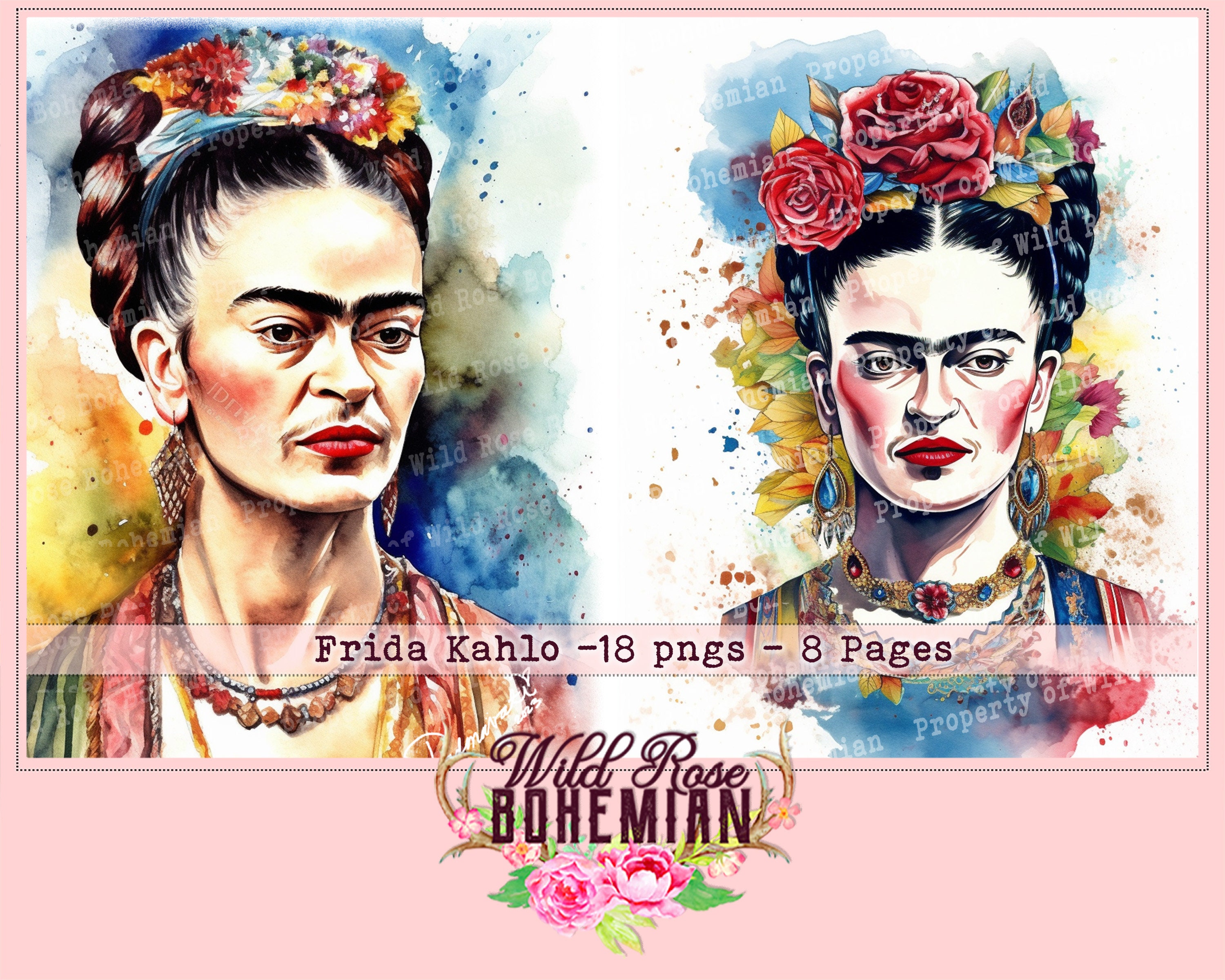 Frida Kahlo Paintings Printable, Frida Kahlo Junk Journal Ephemera