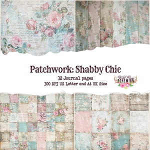 Patchwork Gingham Floral| Printable |Shabby Chic Paper Ephemera | Distressed Collage Vintage | Floral Mixed Media Collage