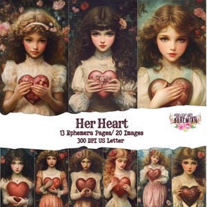 Valentine Images, Romantic Heart, Vintage Clipart Printable, Valentine Scrapbook & Journal Supplies, Valentines Day, Mother's Day Clipart
