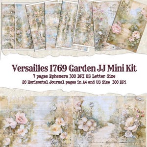 Shabby French Garden Spring Paper, French Overlay and script,Floral Pastel Ephemera and Paper, Vintage floral garden Junk Journal Kit