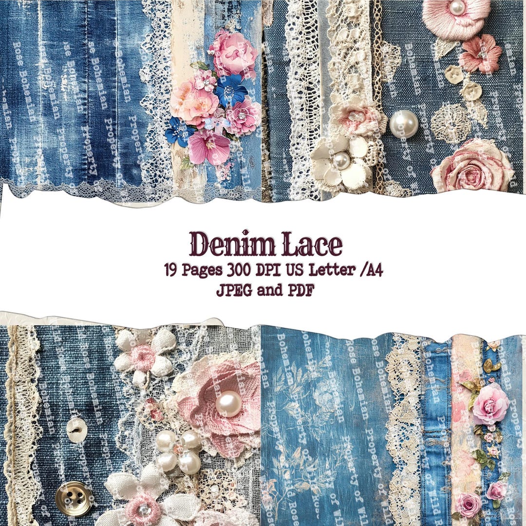 Denim Lace Junk Journal Pages: Cottagecore Printable Paper (digital ...