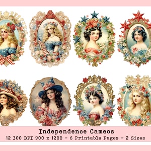 July Fourth Clipart, Patriotic Women Clipart, Fourth of July Victorian Women Fussy Cuts, Fourth of July Fussy Cuts Women, Vintage Junk