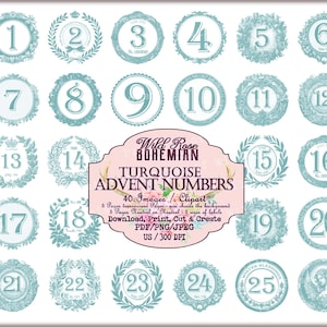 Advent Numbers, Advent Calendar, December Daily Numbers, Vintage Antique Embellishments for Tags and Junk Journaling, Christmas Numbers