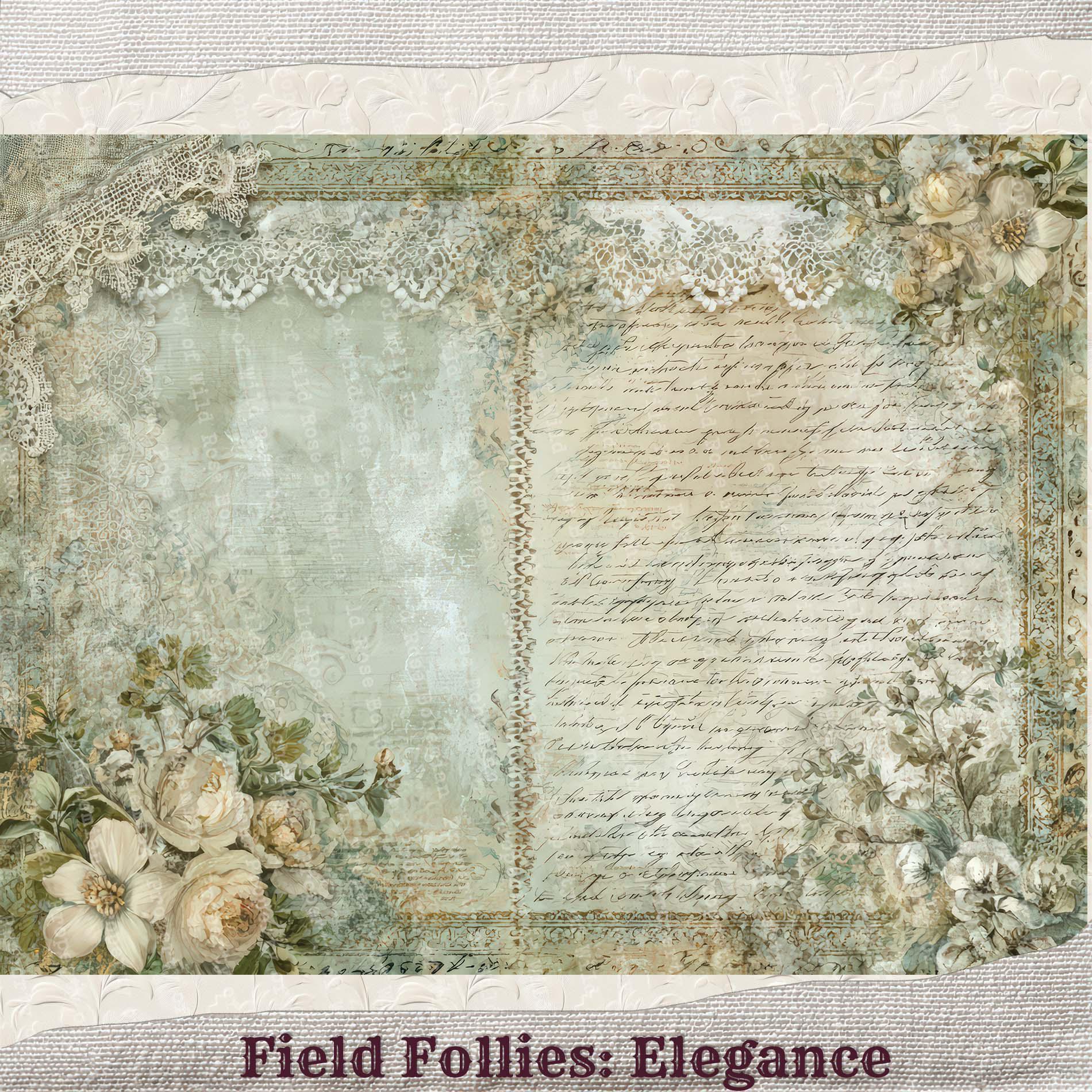 Floral Script Scrapbook Paper, Vintage Botanical Shabby Chic ...