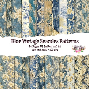 Pattern Victorian Blue and Roe Damask Printable Paper: Antique Ephemera for Junk Journals  Victorian Printable Pages Journal pages