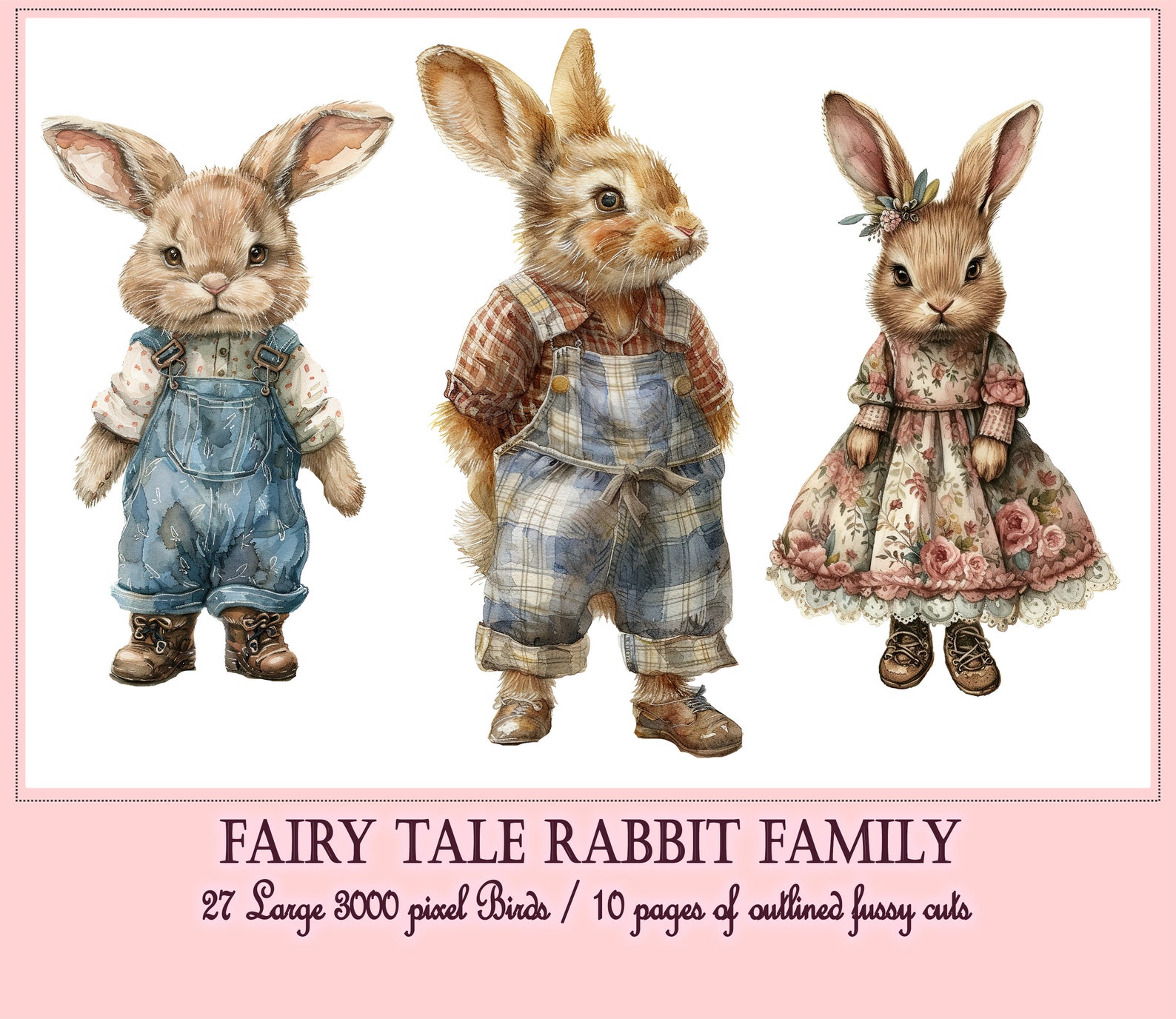Fairytale Rabbit Family Clipart and Fussy Cuts, PNG, Easter Story Book ...