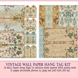 Vintage Wallpaper, Hang Tags, Shabby Chic Hang Tags, Printable Wall ...