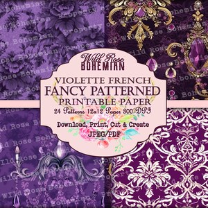 French Patterned Vintage Paper Purple Seamless 12x12 Paper, purple floral damask pattern paper, rococo patterns, baroque pattern scrapbook image 5