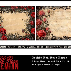 Gothic Junk Journal Paper, Red Rose Gothic Red Rose Ephemera, Red and ...