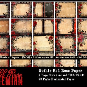 Gothic junk Journal paper, Red Rose Gothic Red Rose Ephemera, Red and Black Gothic Rose Junk Journal Paper, Red Rose and Black Gothic Kit