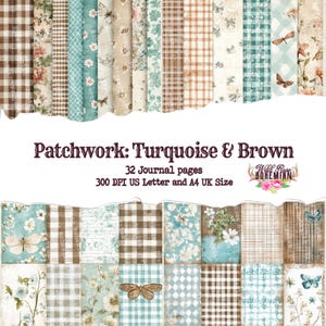 Patchwork Gingham Floral| Printable | Digital Paper Ephemera | Distressed Collage Vintage | Floral Mixed Media Collage
