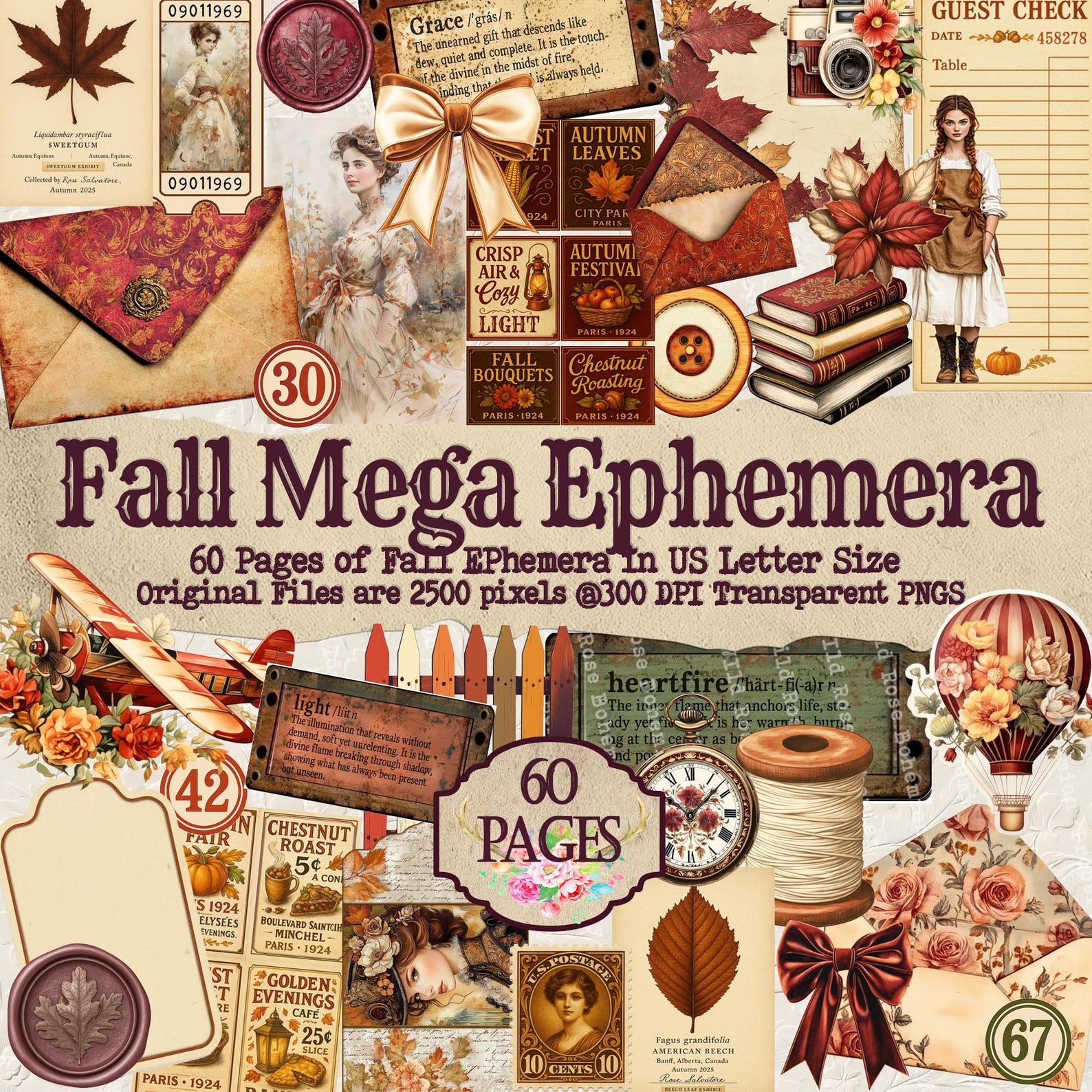 Fall Vintage Ephemera Kit: Printable Autumn Antique Junk Journal Kit ...