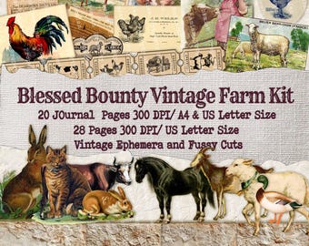 Farm Clipart, Farm Animal Graphics or Stickers for Junk Journaling Farm Animal Junk Journal Ephemera Kit and Farm Fussy Cuts, Farm Stickers,